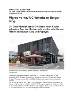 Migros verkauft Chickeria an Burger King